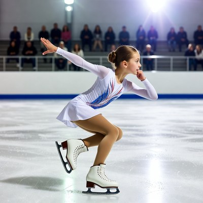 Young girl figure skating on ice rink