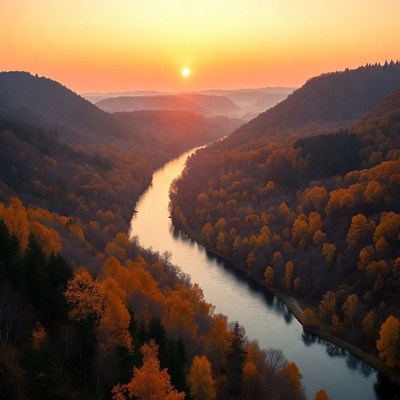 Autumn River Valley at Sunrise