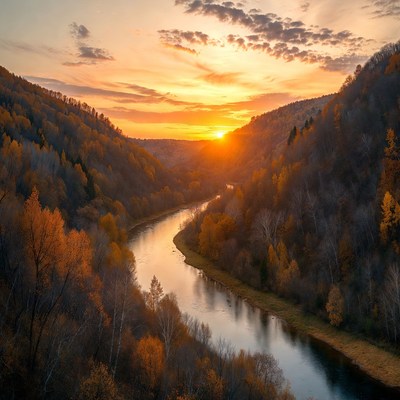 Autumn River Valley Sunset