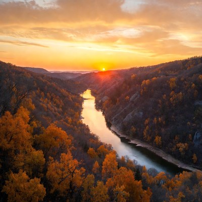 Autumn Sunset Over River Valley
