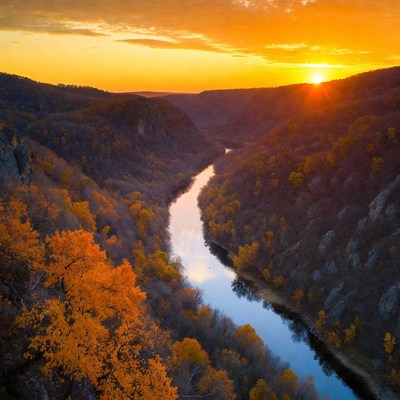 Sunset over Autumn River Valley