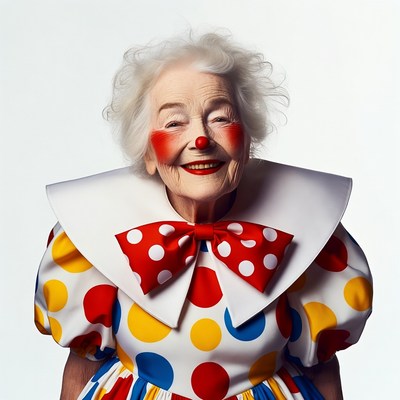 Elderly woman in clown costume