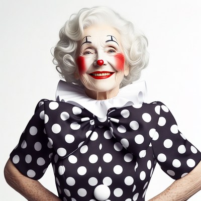 Elderly woman in clown makeup