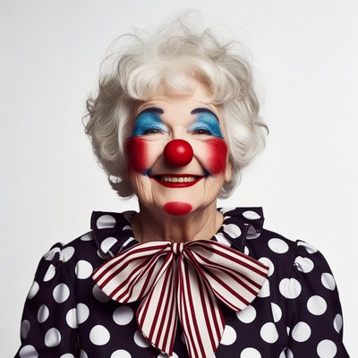 Elderly woman in clown makeup