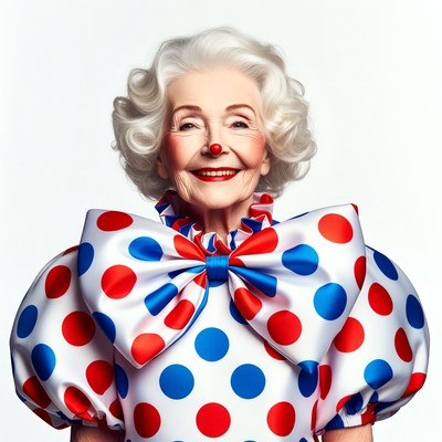 Elderly woman in clown costume
