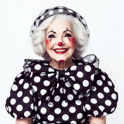 Elderly woman in clown costume