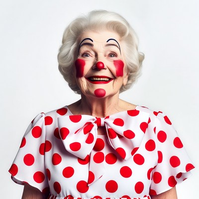 Elderly woman in clown makeup
