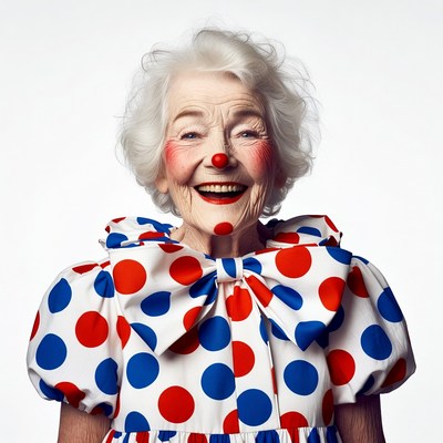 Elderly woman in clown costume