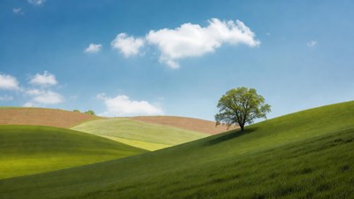Lone Tree on Colorful Rolling Hills