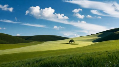 Lone Tree on Green Rolling Hills