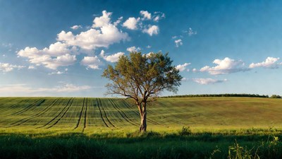 Lone Tree in Green Farm Field