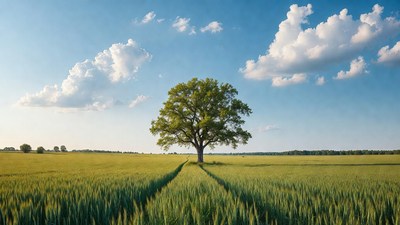 Lone Oak Tree in Wheat Field