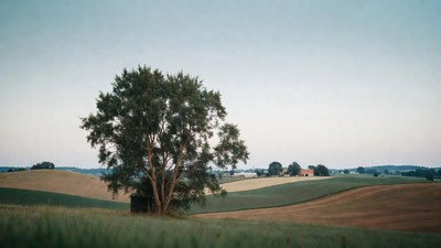 Lone Tree on Rolling Farmland Hills