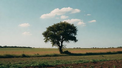 Lone Tree in Grassy Field