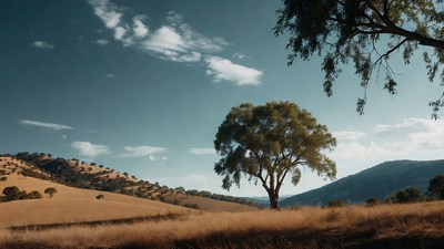 Lone tree on golden hills