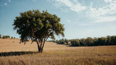 Lone tree in dry grassy field