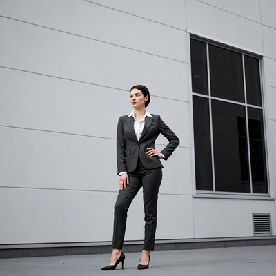 Business woman in suit standing confidently