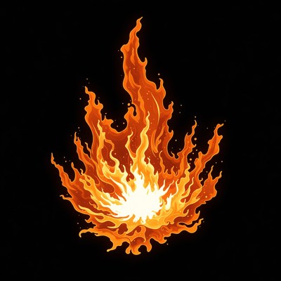 Fiery Flame Illustration on Black