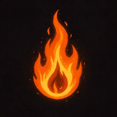 Fiery Flame Icon on Black