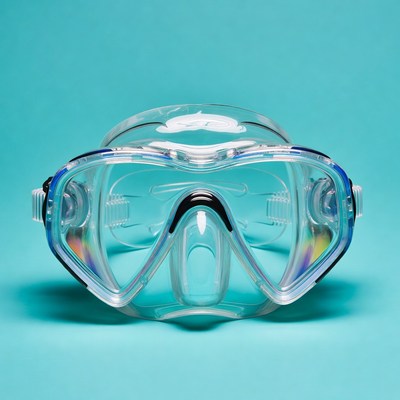 Clear Diving Mask on Blue Background