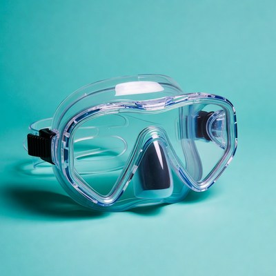 Clear diving mask on blue background