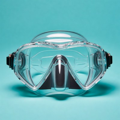Clear diving mask on blue background