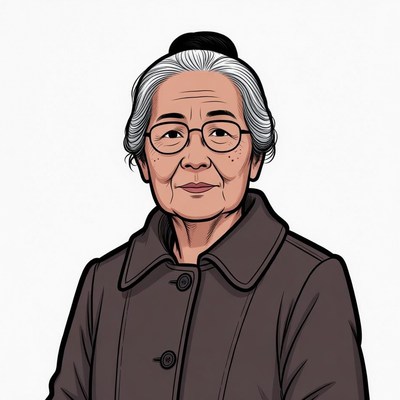 Elderly Asian woman in coat