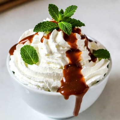 Whipped Cream Bowl with Caramel Mint