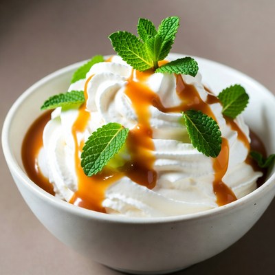 Whipped Cream Bowl with Caramel Mint
