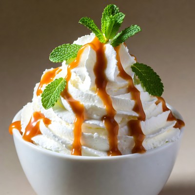 Whipped Cream with Caramel and Mint