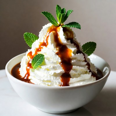 Whipped Cream Bowl with Caramel Mint