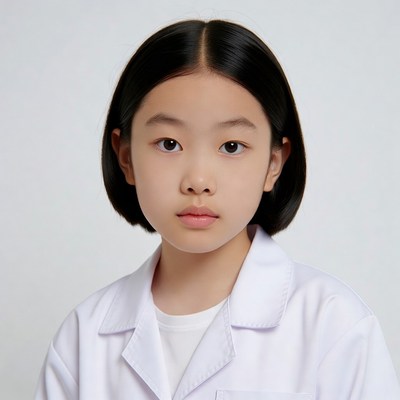 Asian girl in white lab coat