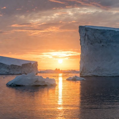 Icebergs at Sunset in Arctic Waters
