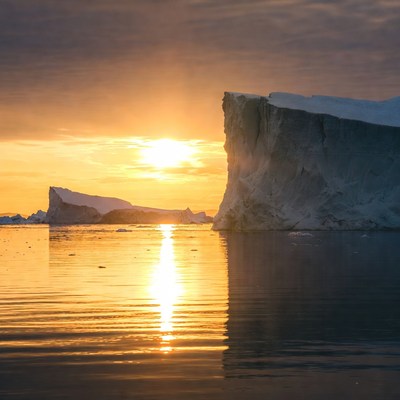 Icebergs at Sunset Reflection