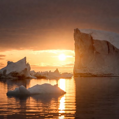 Icebergs at Sunset Reflection