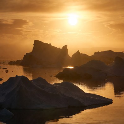 Icebergs at Sunset Reflection