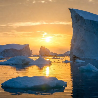 Icebergs at Sunset Reflection
