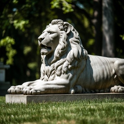 Stone Lion Statue in Garden