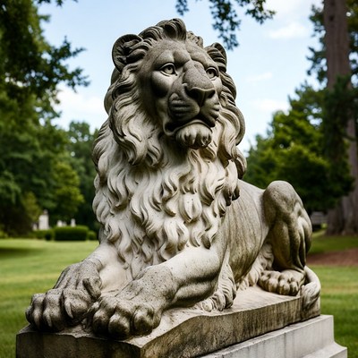 Stone Lion Statue in Park