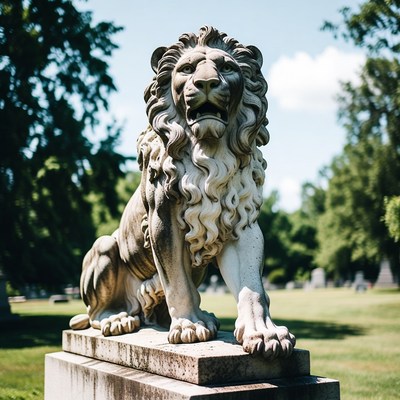 Stone Lion Statue in Cemetery