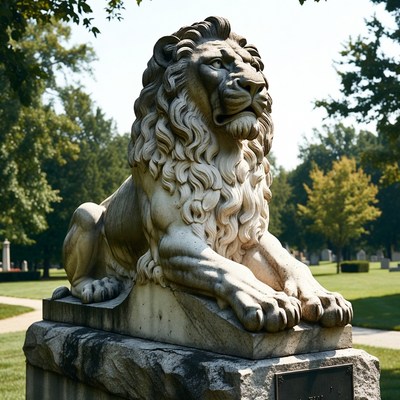 Stone Lion Statue in Cemetery