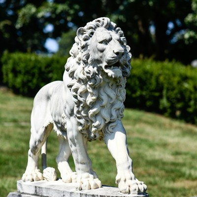 White marble lion statue outdoors