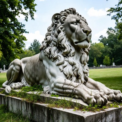 Stone Lion Statue in Park