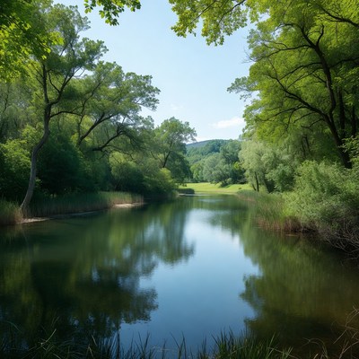Serene Green Forest Lake Reflection