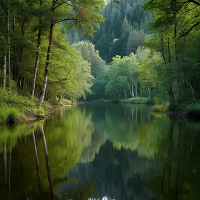 Serene Forest River with Reflections