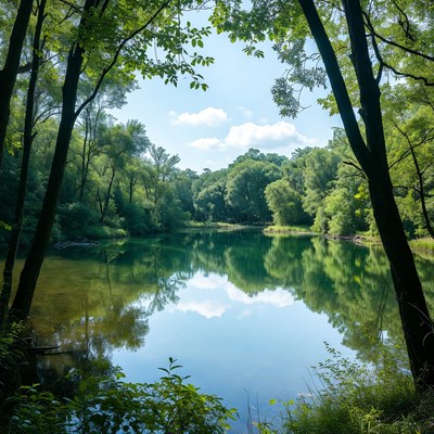 Forest Framed Serene Green Lake