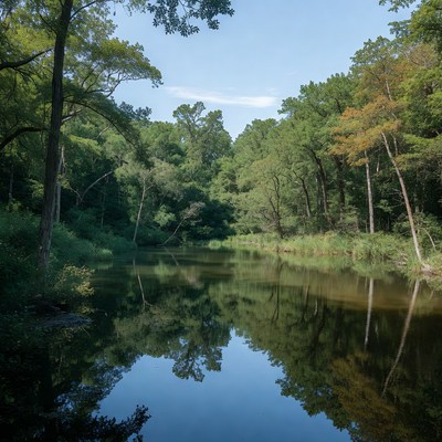 Serene River with Tree Reflections