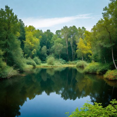 Serene Forest Lake with Reflections