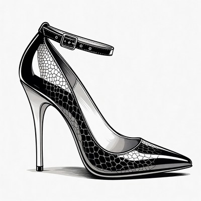 Black mesh high heel shoe