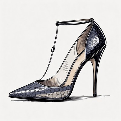 Black Crocodile Skin High Heel Shoe